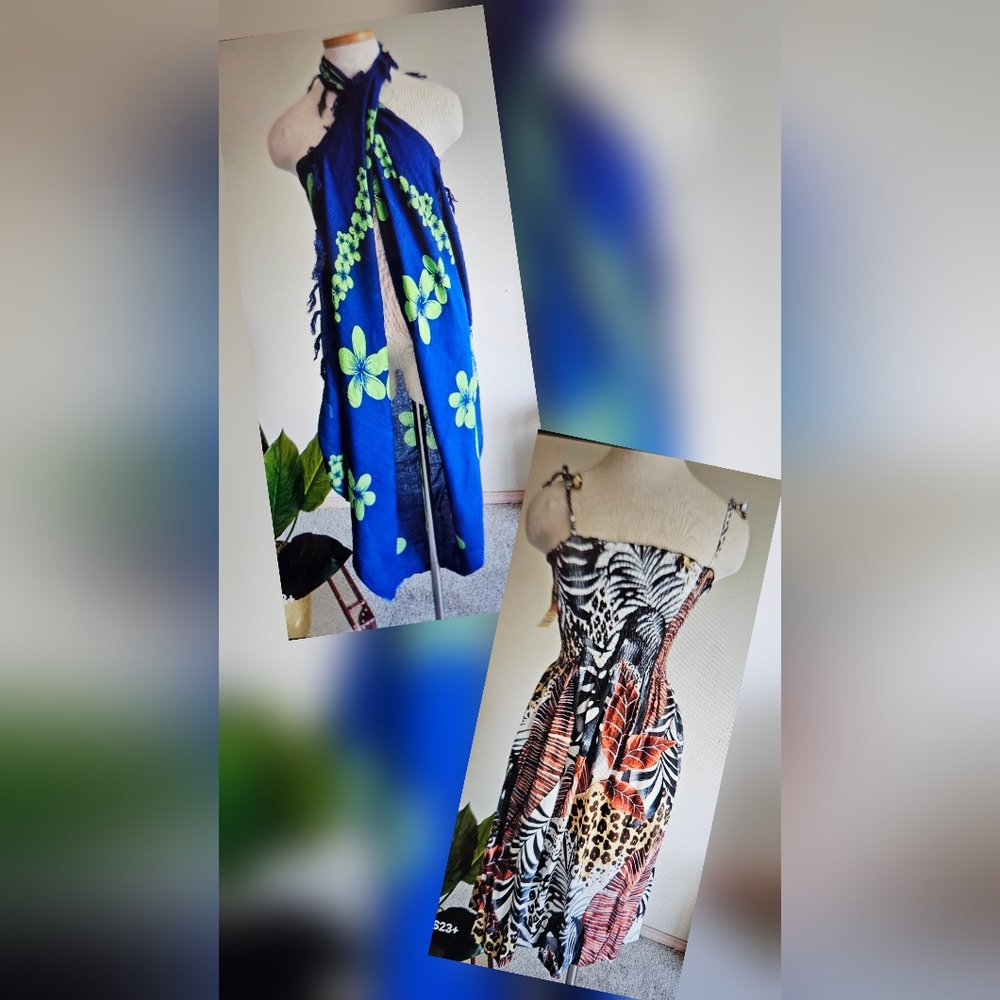 NWT Puanani 100% Rayon Boho Chic Tropical Resortwear Sarong & Dress Size XS